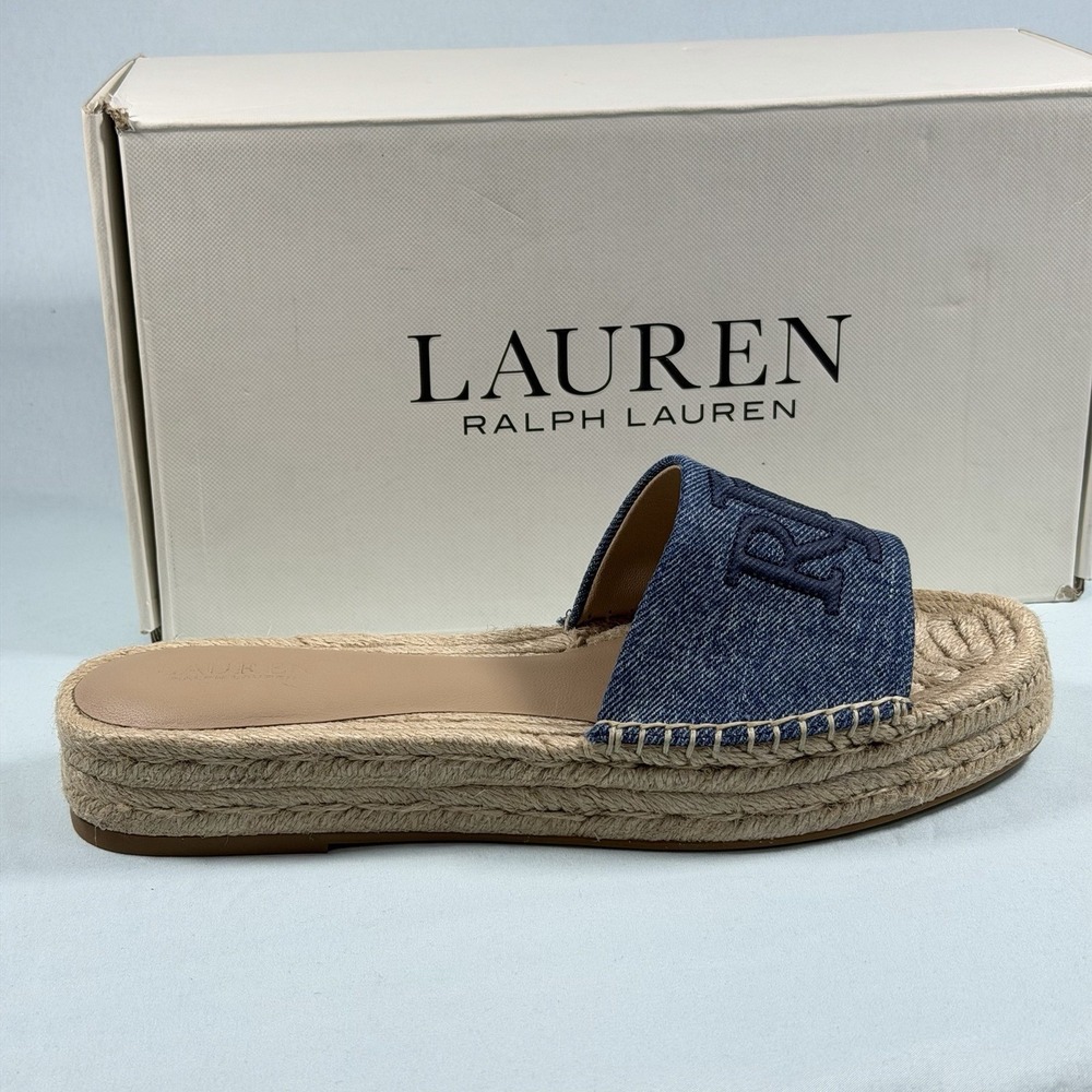Lauren Ralph Lauren Size-9M Women's Polly Espadrille Flat Sandals Blue Denim